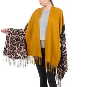 Mustard Half Solid, Half Leopard Scarf